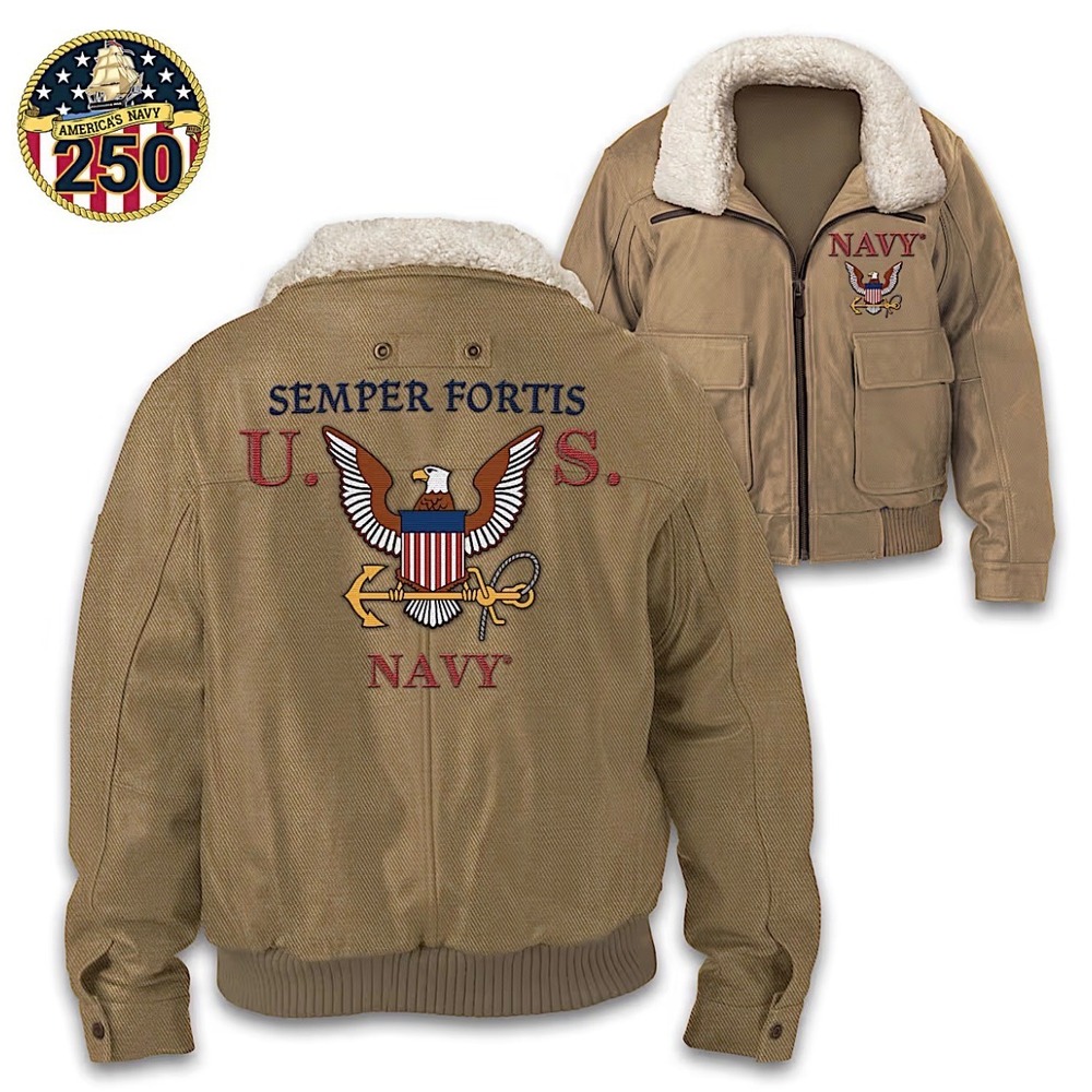 Bradford Exchange Twill Bomber Jacket Semper Fortis US Navy Embroidered Men's XL